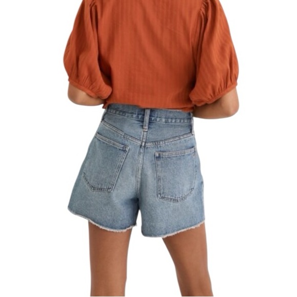 MADEWELL The Mom Jean High Rise Cut Off Frayed Hem Cotton Denim Shorts - Picture 2 of 12